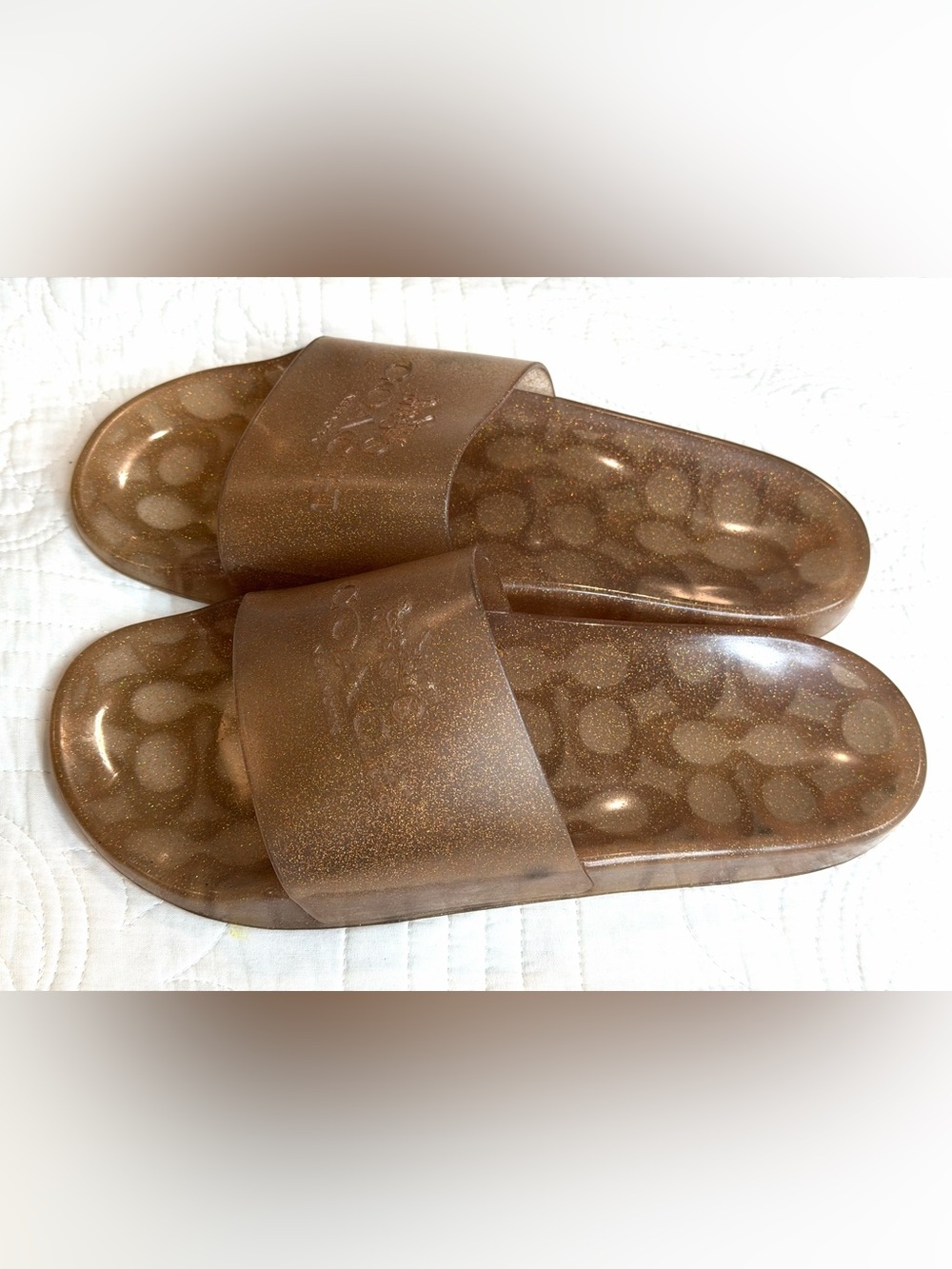 Coach Metallic Brown Glitter Slide Sandals